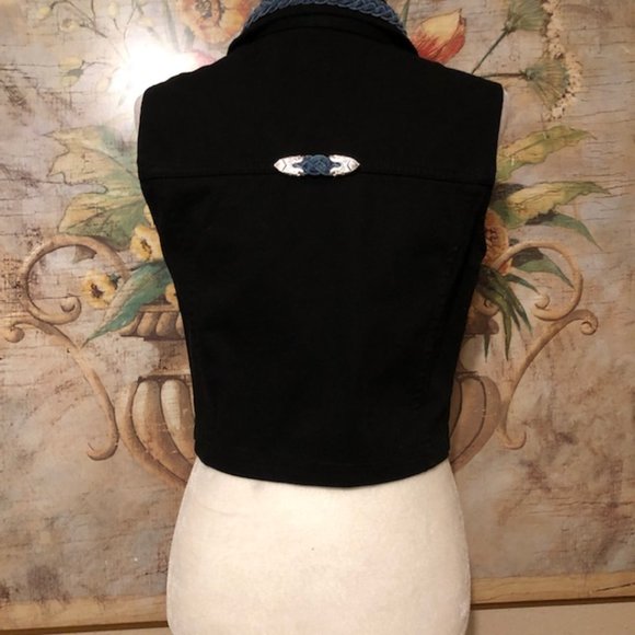 Sz S Watch LA Vintage 90’s Boho Western Black Denim Vest Rodeo - Picture 13 of 16